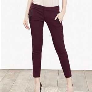 Banana Republic Sloan-Fit Faux-Leather Trim Ankle Pants in burgundy